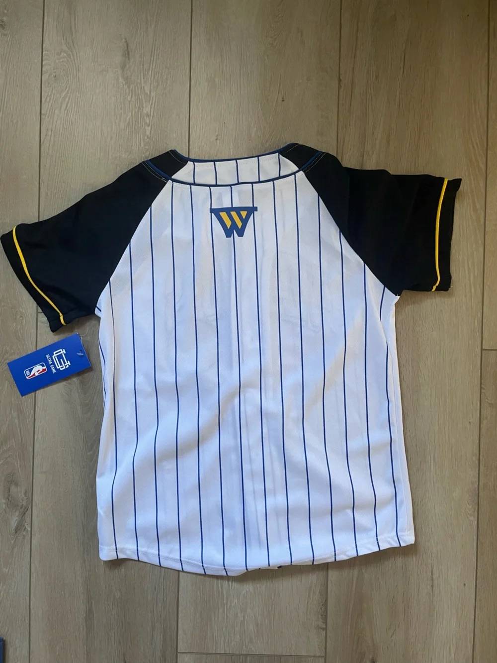 NBA Golden State Warriors White and Blue Pinstripe Jersey with Black Sleeves